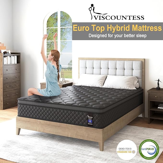 King Mattress, 10 Inch Hybrid Mattresses Medium Firm for Back & Lumbar Support, 100 Night Trial, Individual Pocket Spring Mattresses for Motion Isolation & Pressure Relief