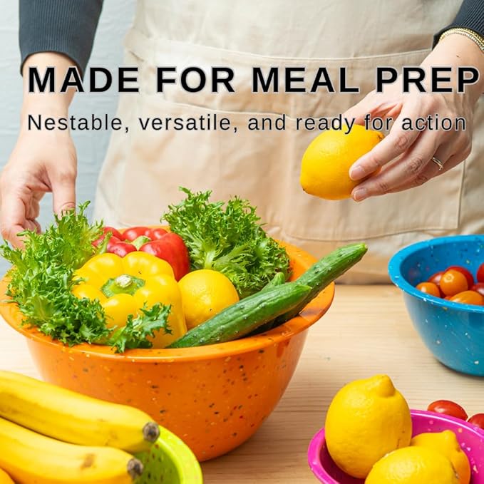 Confetti Nesting Mixing Bowls Set - 4-Piece Colorful Kitchen Bowls (18oz, 1.25QT, 2.5QT, 4QT) - BPA-Free, Dishwasher Safe, Space-Saving Design Vibrant Color