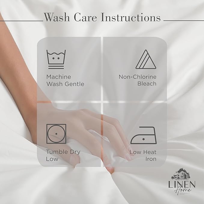 Linen Home 100% Cotton Percale Sheets King Size, Snow White, Deep Pocket, 4 Pieces Set - 1 Flat, 1 Deep Pocket Fitted Sheet and 2 Pillowcases, Crisp Cool and Strong Bed Linen