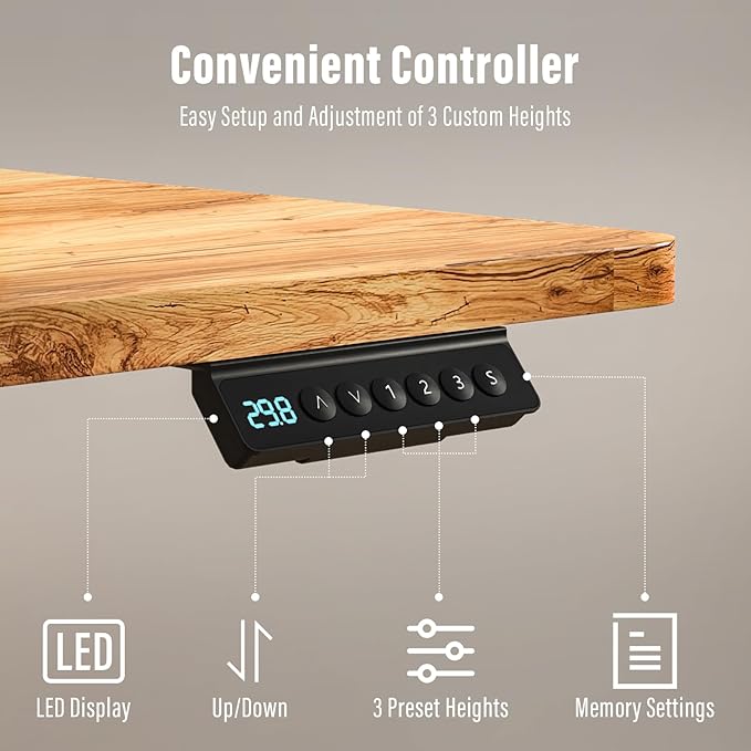 Kingant 55" x 30" Standing Desk with Drawers, Large Desktop, Ergonomic Sit Stand Desk for Home Office Work, Cable Management, 3 Preset Heights & 2 Hooks, Light Rustic