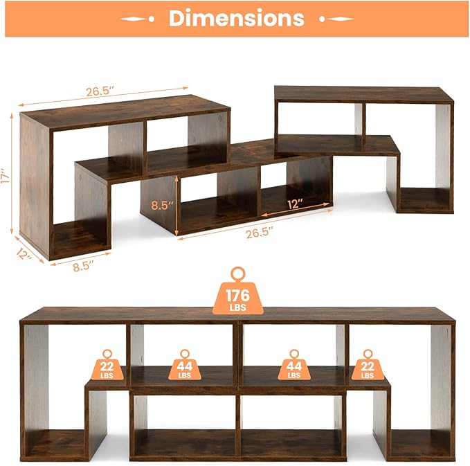 Tangkula 3 Pieces Console TV Stand, Free-Combination Entertainment Center for 50 55 60 65 Inch TV, Minimalist Modern Media Stand, DIY Open Storage Bookcase Shelf for Living Room (Brown)