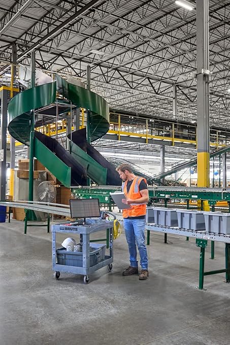 Rubbermaid Commercial Products BRUTE Heavy Duty 2-Shelf Utility/Service Cart, Medium, Lipped Shelves, Ergonomic Handle, 500 lbs. Capacity, Gray, for Warehouse/Garage/Cleaning/Maintenance/Stadiums