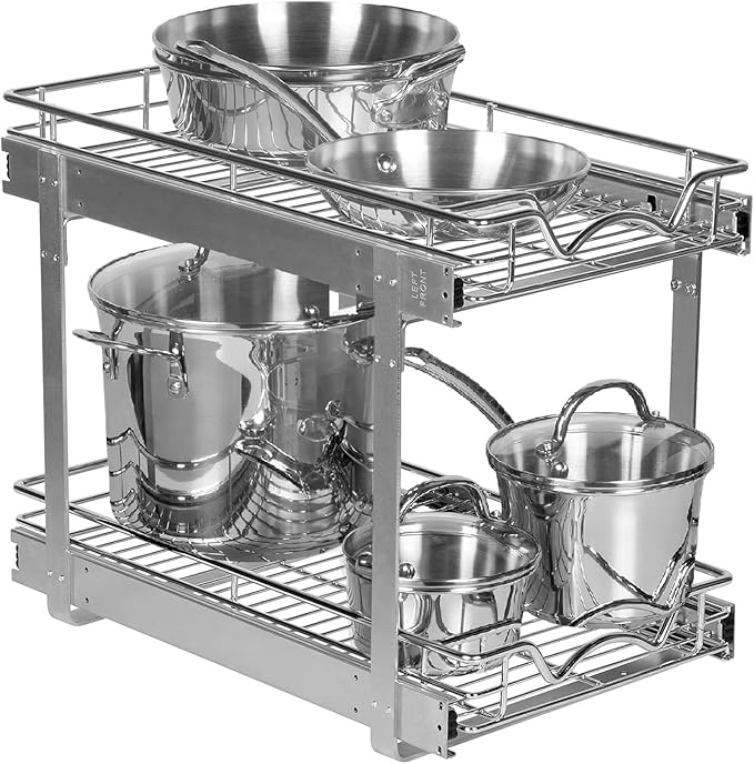 HOLDN’ STORAGE 2-Tier Pull Out Cabinet Organizer, Individual Sliding Drawers - Heavy Duty Metal with Lifetime Limited Warranty - Anti Rust Chrome Finish - 12.5" W x 21" D x 16.5" H