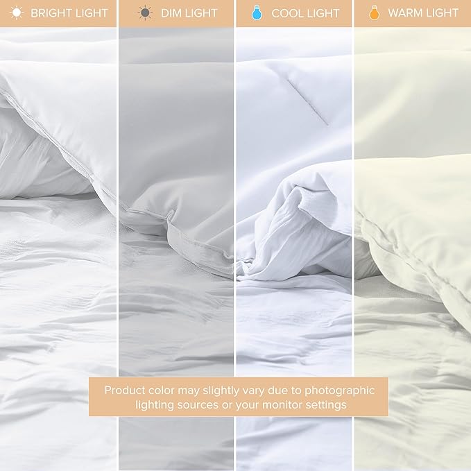 Comfort Spaces Comforter for King Size Bed, Ogee Ruched with Crinkle Texture, Breathable Comforter Set King, All Season Lightweight Bedding Set, Shams, Décor Pilow, King/Cal King White 4 Piece