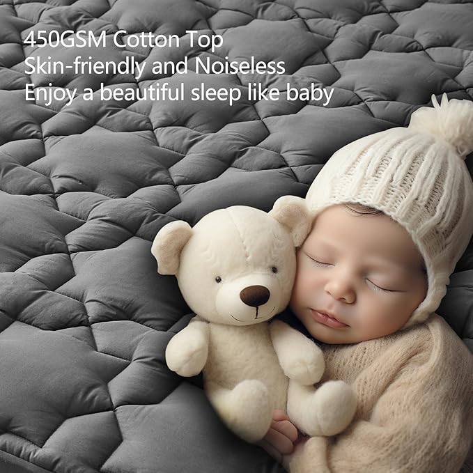 CozyLux Full Mattress Pad Deep Pocket up to 21" Non Slip Cotton Cooling Mattress Topper Breathable and Soft Quilted Fitted Mattress Cover Thick Pillowtop 450GSM Bed Mattress Pad Dark Grey