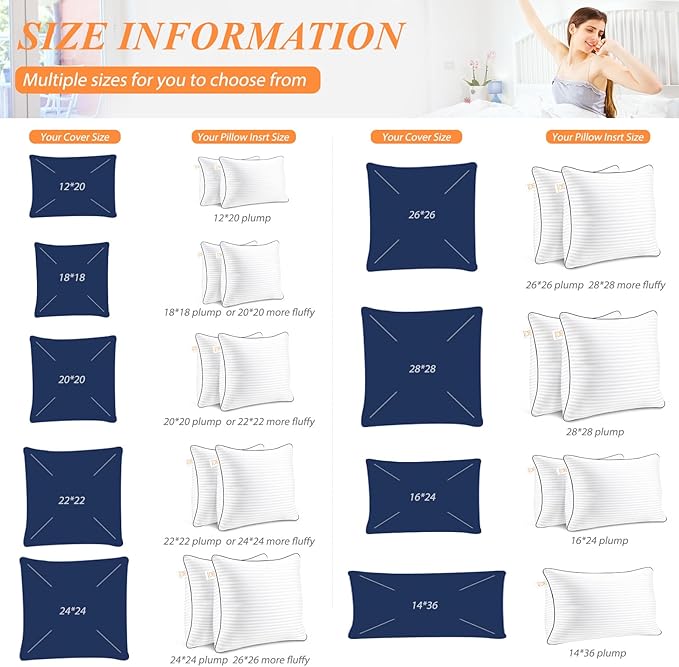 Pillows Insert 22'' x 22'' Set of 2, Decorative Throw Pillows with Luxury Silky Covers for Indoor Couch, Sofa or Bed Decors, White Striped Cushion Sham Stuffer