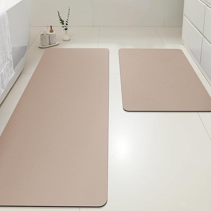 ACCUMTEK Ultra Thin Non-Slip Bath Mat Fit Under Door 2 Piece, Upgrade Backing Non Slip Bath Mat, Quick Dry Ultra Absorbent Bathroom Rugs, Machine Washable Bath Mats for Bathroom, Bathtub & Kitchen