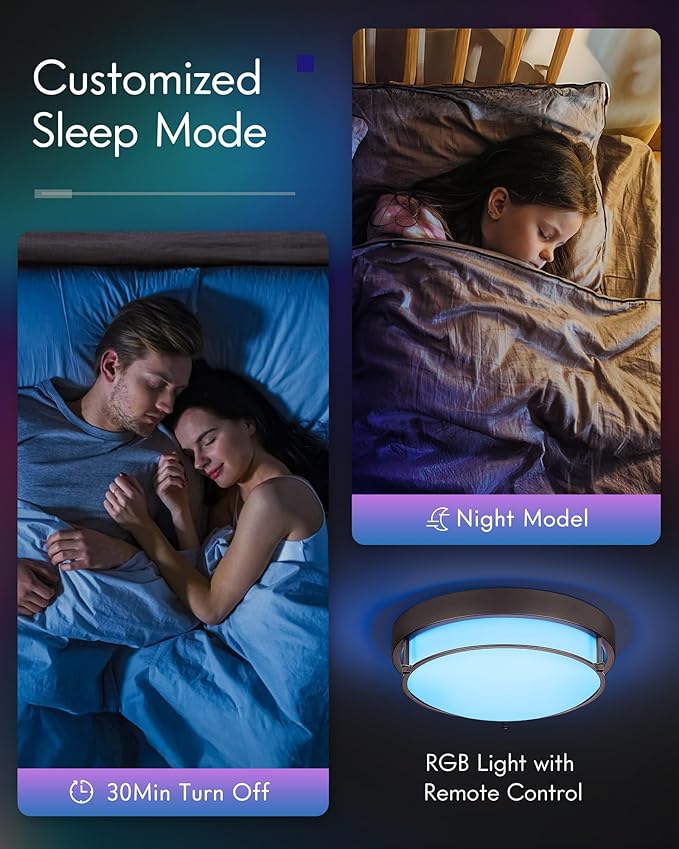 12-Inch RGB Flush Mount Ceiling Light with an Oil-Rubbed Bronze Finish, Ideal for Bathrooms, Bedrooms, Kitchens, and Hallways. Model:CKCL4822-2W-ORB-R