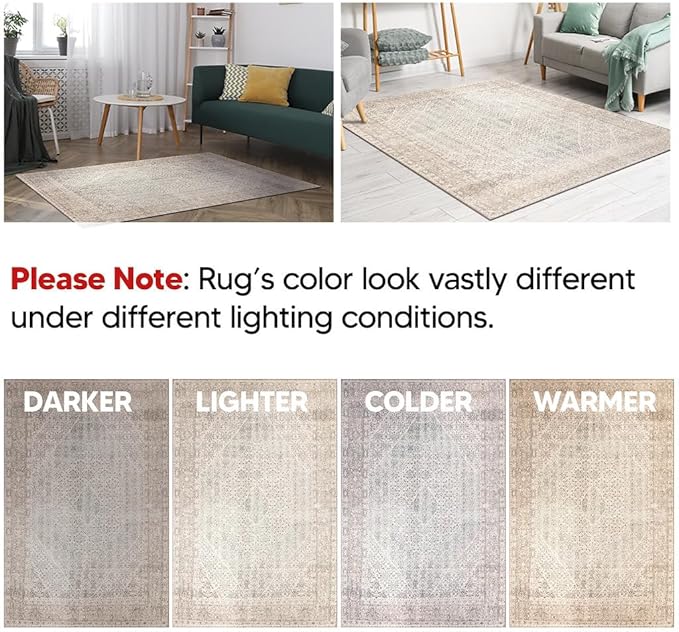 Keen Home Design 3x5 Rug - Machine Washable Entry Rug with Non-Slip Backing, Ideal for Enteryway, Kitchen, Bathroom, Laundry Room - Vintage, Easy Clean, Durable, Low Pile Rug - (3' x 5')