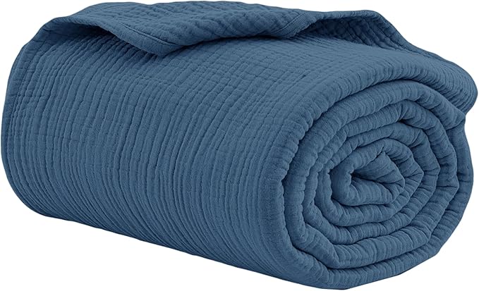 100% Cotton Muslin Twin XL Blanket (66" x 90") – A Luxuriously Soft, 4-Layer Lightweight and Breathable Gauze Blanket, Perfect for Year-Round use on beds, couches (Pacific Blue, Twin XL)