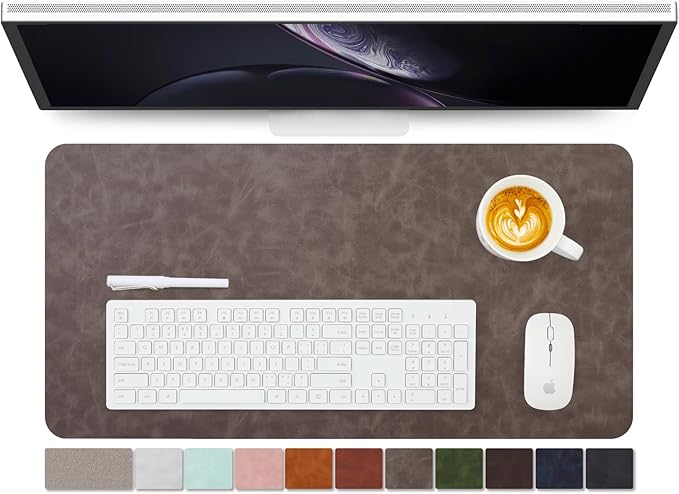 Distressed Leather Desk Mat - Non-Slip PU Desk Pad for Office and Home - Desk Organization and Accessories - Ideal for Large Mouse Pad and Desk Mats on Top of Desks(Slate Gray,27.6"x 13.8")