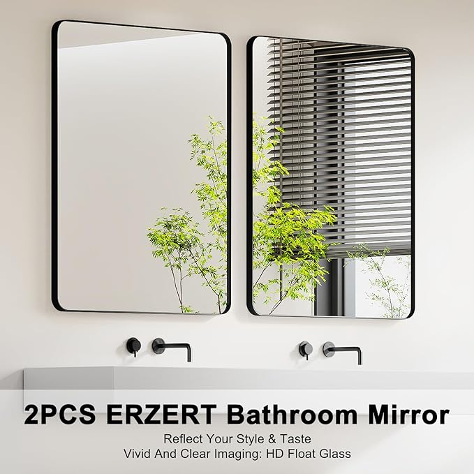 Bathroom Mirrors for Over Sink,2Pcs 24x36Inch Vanity Mirrors for Wall,Black Metal Frame Rectangle Mirrors for Bathroom Vertically Restroom,Hangs Horizontally or Farmhouse