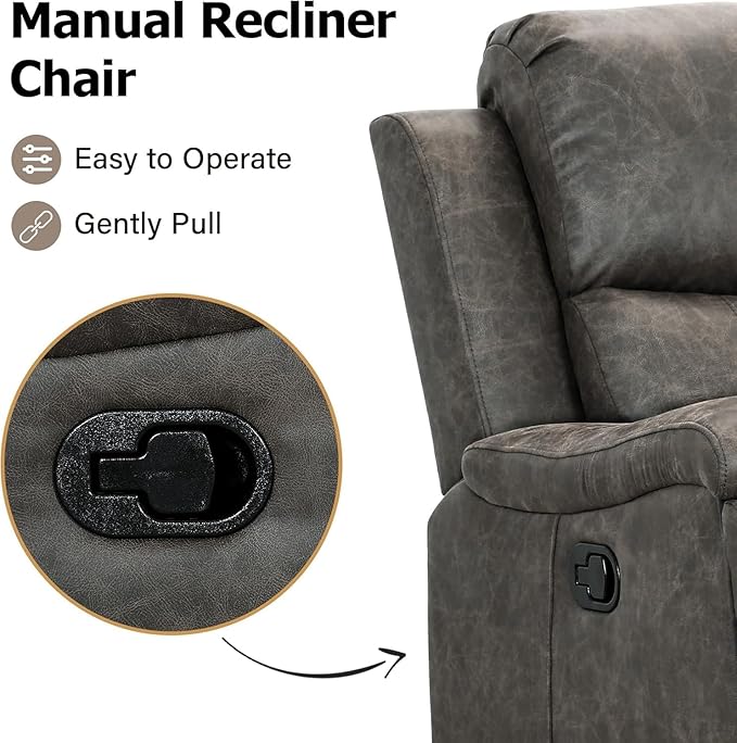 CANMOV Leather Recliner Chair Set of 2, Classic and Traditional Manual Recliner Chair with Overstuffed Arms and Back, Manual Single Sofa with Concealed Cup Holders,Grey