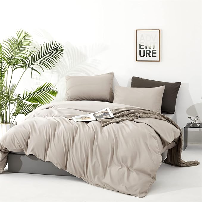 Cottonight Beige Khaki Comforter Set King Light Khaki Bedding Comforter Set Oatmeal Solid Blanket Quilts Modern Soft Breathable 3 Piece Cream Coffee Bedding Set for Women Men King Bed