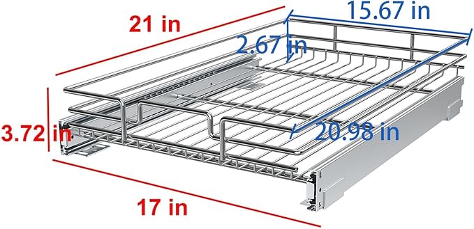 Pull Out Cabinet Organizer, Heavy Duty Wire Metal Chrome Slide Out Drawers For Kitchen Cabinets, Doesn't Include Door Fittings (17 * 21 IN)