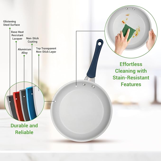 NutriChef Kitchenware Pots & Pans High-Qualified Basic Kitchen Cookware, Non-Stick (14-Piece Set), One Size, Blue