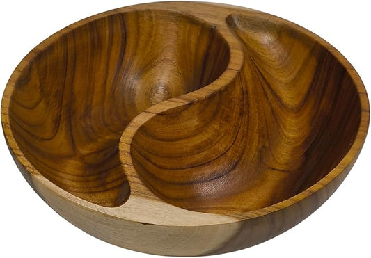 9.8 inches Acacia Wood divided Bowl, in a gift box, for candies, Nuts, dry fruits, made from one pc solid acacia wood, made in Vietnam