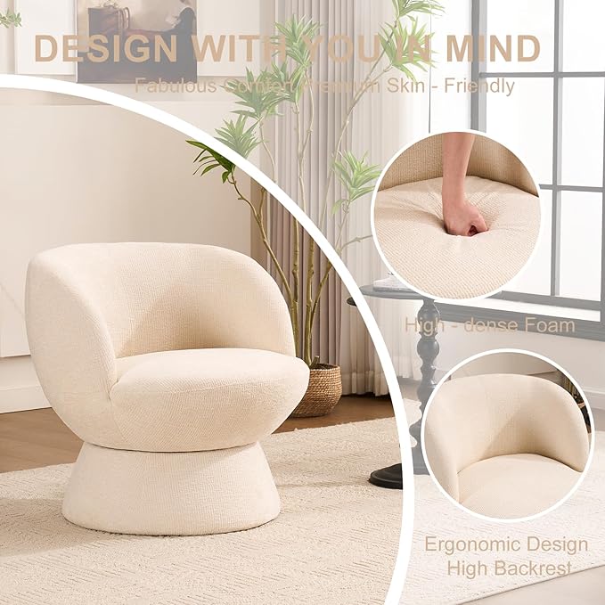 360° Swivel Boucle Bucket Chair, Accent Barrel Makeup Vanity Chair Modern Lounge Single Sofa with Padded Armrest for Dining Room, Living Room, Bedroom and Home Office (Set of 2 Beige)