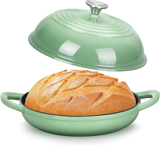 TeamFar Cast Iron Bread Dutch Oven, 6 Qt Enameled Dutch Oven Pot for Sourdough Bread Baking, with Tall Dome Lid & Round Base Pan, Self-Basting & Even-Heating, Heavy-Duty & Non-stick, Pistachio Green