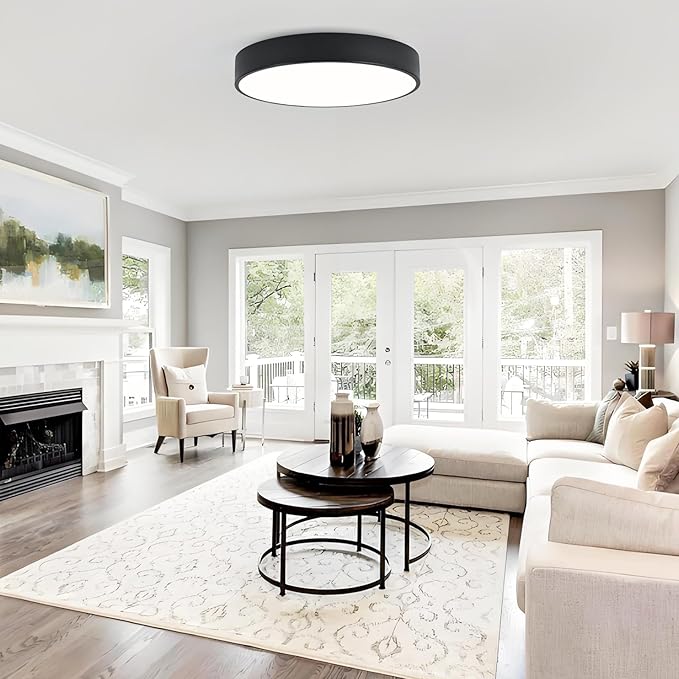 18 Inch Modern Flush Mount Ceiling Light, 4-Lights Black Round Light Fixture, Minimalistic Ceiling Lamp Fixture for Bedroom Laundry Room Bathroom Living Room