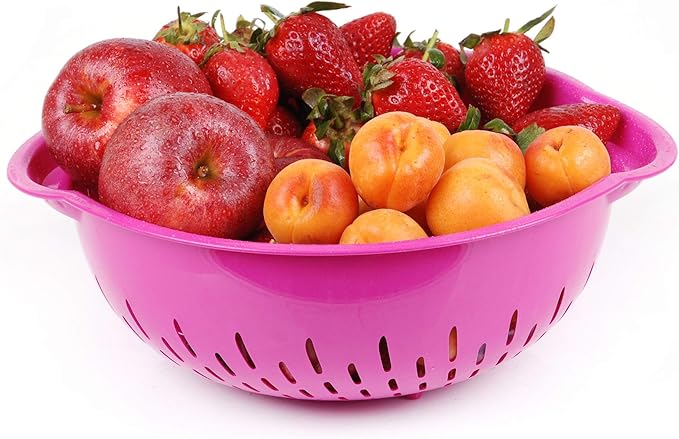 Mintra Home Mixing Bowl w/Colander (Large 4.5L, Purple) - For Washing & Draining Fruits And Vegetables - Heavy Duty Plastic for Baking, Cooking Supplies - Dishwasher Safe