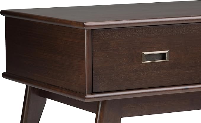 SIMPLIHOME Draper SOLID HARDWOOD 48 inch Wide Rectangle Mid Century Modern Coffee Table in Medium Auburn Brown for the Living Room and Family Room