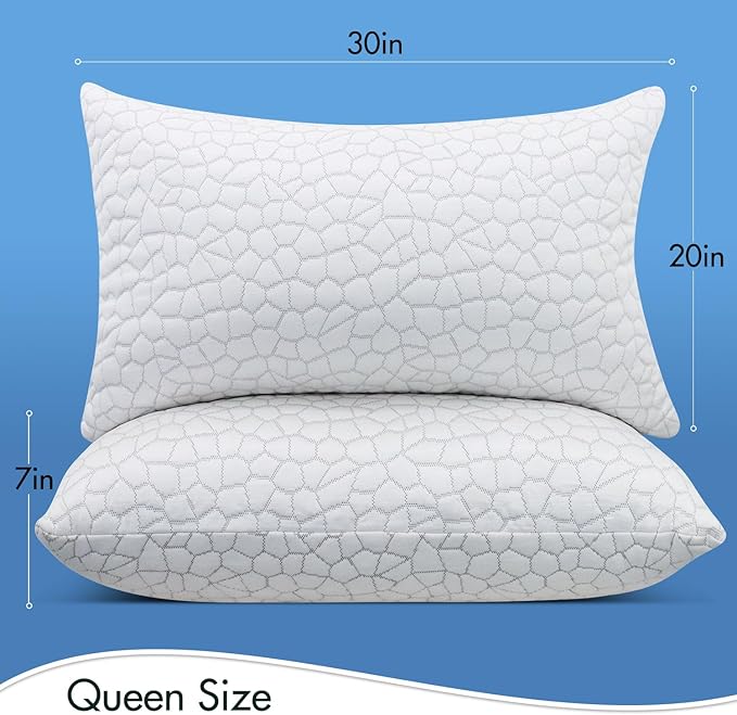 SUPA MODERN Cooling Bed Pillows for Sleeping 2 Pack Shredded Memory Foam Pillows Adjustable Pillow for Side Back Stomach Sleepers Luxury Gel Pillows Queen Size Set of 2 with Washable Removable Cover