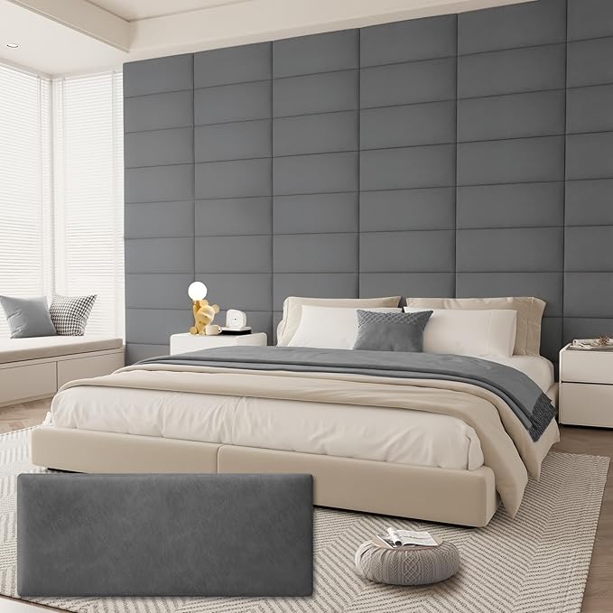 Upholstered Headboard for Full Twin Size Bed, Wall Mounted & Peel and Stick Headboard, Soundproof DIY Wall Panels, Leather Head Board in Modern Design for Bedroom (6 Panels, Each 23.62"x9.84"