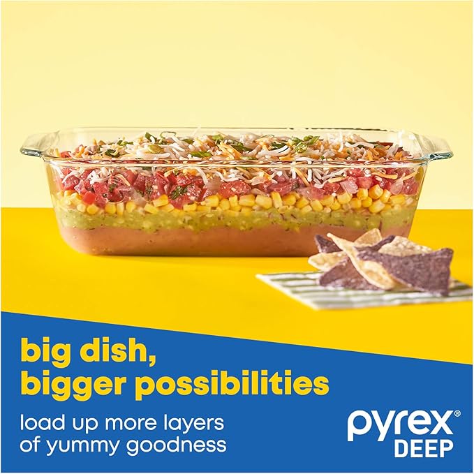 Pyrex Deep 3-Pack Glass Baking Dish Set (9"x13", 7"x11", 8"x8") With BPA-Free Lids, Rectangular Glass Bakeware, Dishwasher, Microwave, Freezer & Pre-Heated Oven Safe