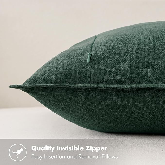 MIULEE Christmas Decorative Linen Pillow Covers 16x16 Inch Dark Green Boho Farmhouse Neutral Couch Throw Pillows for Bed Pack of 2 Accent Modern Pillowcase Sofa Livingroom Home Decor