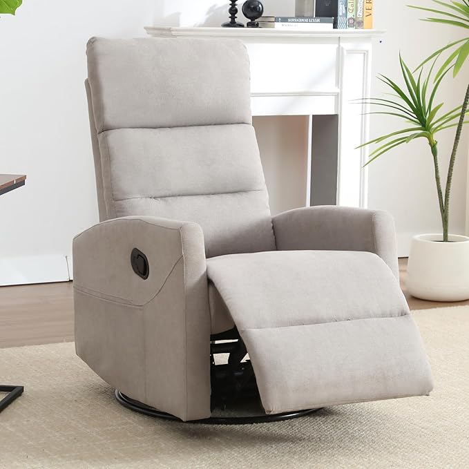 360° Swivel Recliner Chairs for Small Spaces, A Recliner with Side Pockets, Small Rocker Recliner for Living Room, Bedroom, Light Gray Recliner Chair for Adults