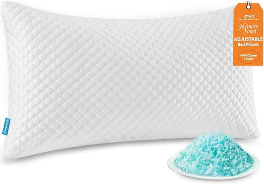 Cooling Memory Foam Pillows Firm and Soft, Queen Size 1 Pack, Original Adjustable Pillows for Side, Back or Stomach Sleepers with Removable Washable Cover