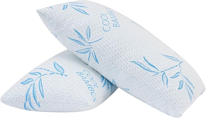 2 Pack King Size Rayon Derived from Bamboo Pillows for Sleeping, Cooling Shredded Memory Foam Adjustable Rayon Derived from Bamboo Bed Pillow with, Removable/Washable Cover (King 2 Pack)