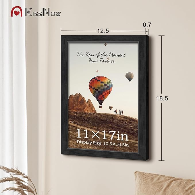 11x17 Picture Frame 4 Pack, Textured Black Solid Wood, Wall Gallery Poster Frame