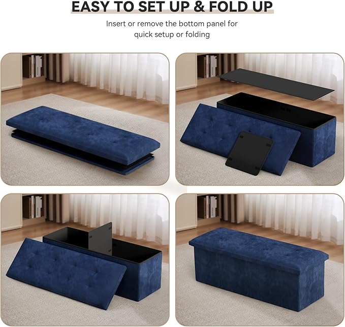 Storage Ottoman Bench, 43 Inch Ottoman Foot Rest, End of Bed Bench, Storage Chest, Load 700 lb, for Living Room, Bedroom, Entryway, Navy Blue