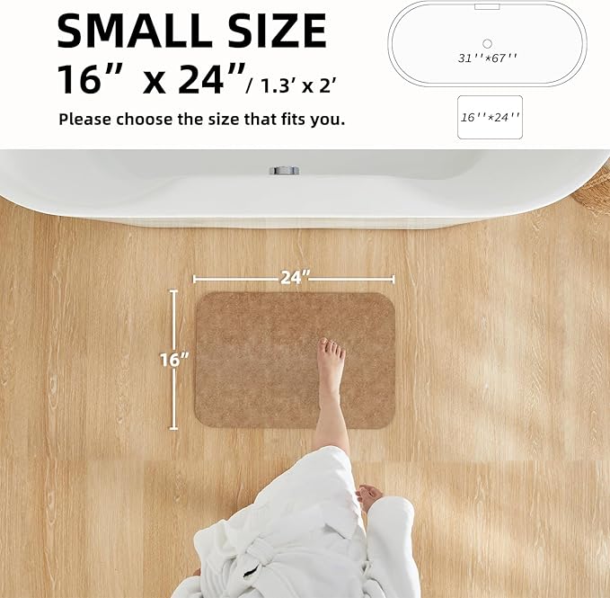 Bathroom Mat Quick Dry, Bathroom Rugs Non Slip Washable Thin Absorbent Bath Mat Fits Under Door Bathroom Floor Mat Perfect for Bath, Shower, or Sink 16"x24" Camel