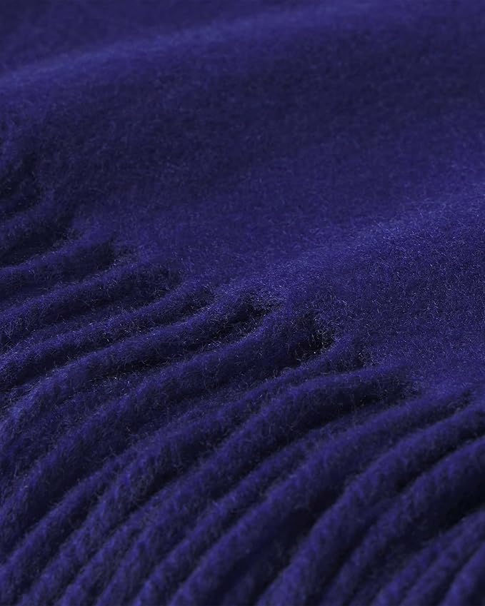 State Cashmere Home Throw Blanket with Decorative Fringe 100% Pure Cashmere Ultra Soft Accent Blanket for Couch, Sofa & Bed (Navy, 60"x50")