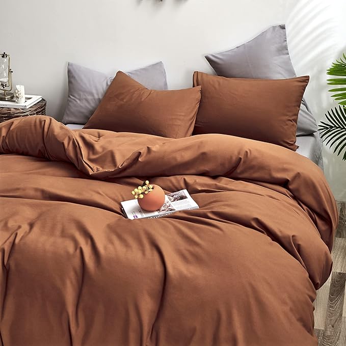 CLOTHKNOW Pumpkin California King Comforter Set 3Pcs Brown Rust Bedding Comforter Sets Soft Terracotta Comforter Caramel Comforter with 2 x Pillow Cases