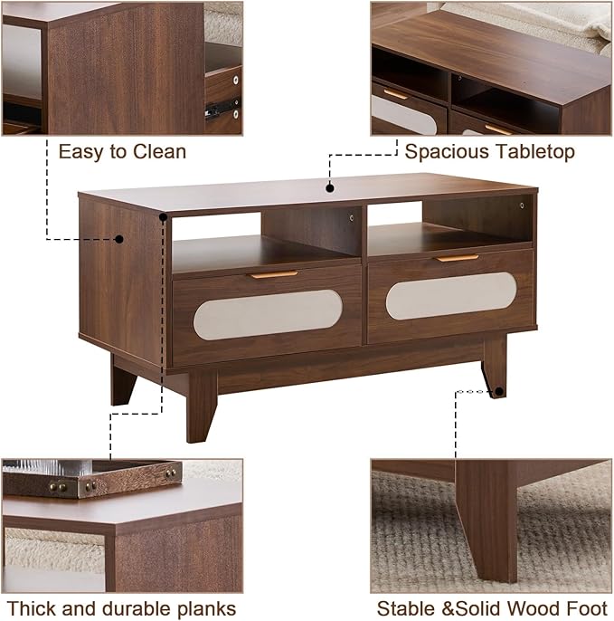CANMOV Mid Century Modern Living Room Table Sets, Includes TV Console for 60-70 inch TV, 39 inch Coffee Table and 47" Buffet Cabinet with Storage for Bedroom, Living Room (Walnut)