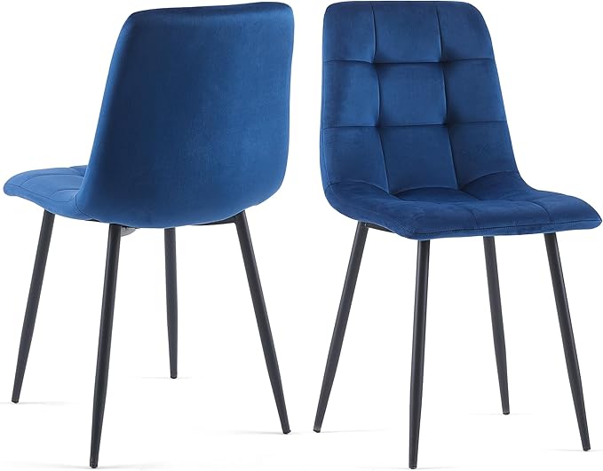 3 Piece Dining Table Set for Small Spaces - Round Kitchen Table Chairs Set of 2 with Blue Velvet Upholstered Chairs -Space Saving Dinette for Kitchen, Dining Room