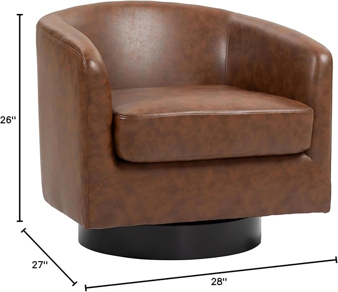 UIXE Swivel Accent Chairs Set of 2, PU Leather Barrel Club Chair Upholstered Armchair for Living Room, Round Arm Chair Bedroom Single Sofa Reading Seat - Coffee Brown