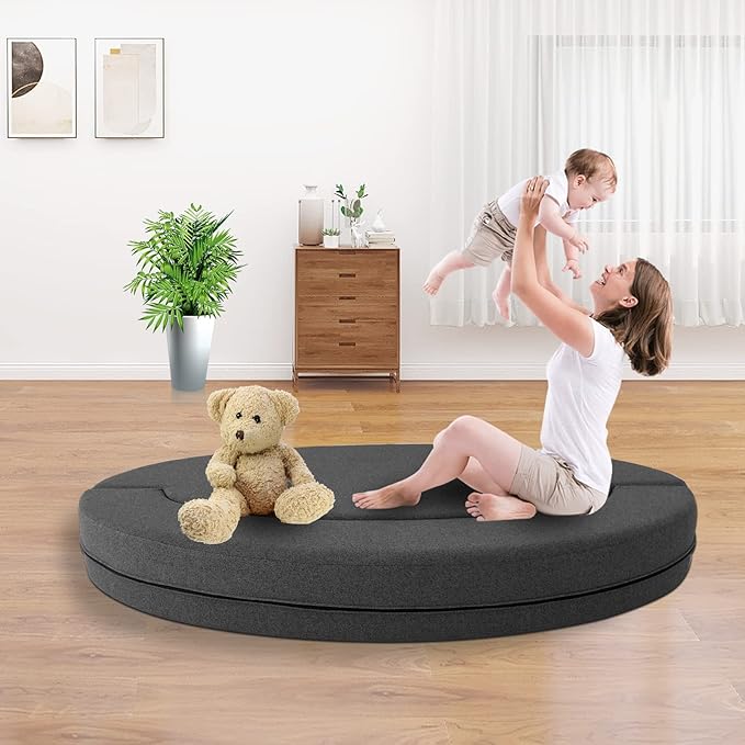 Modern Folding Sofa Bed Couch Memory Foam with 2 Pillows Sleeper Sofa futon Couch for Bedroom Living Room Guests, Washable Set, Stylish Oval 76''L × 41.5''D × 10''H,Dark Gray