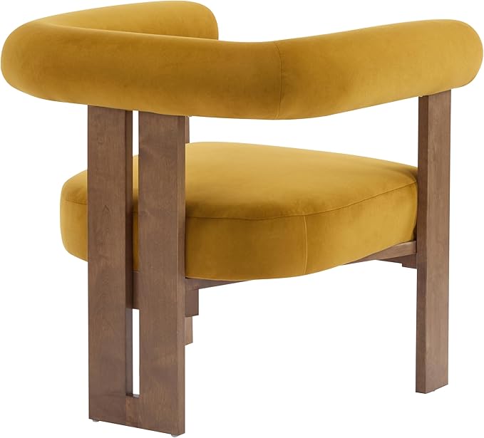 Christopher Knight Home Linton Modern Velvet Upholstered Accent Chair, Living Room Solid Wood Lounge Chair, Bedroom Soft Cushion Comfy Reading Chair, Home Office Sofa Armchair, Mustard Yellow+Brown