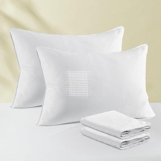 puredown® Goose Feather Down Pillows, Bed Pillows for Sleeping with 2 Outer Protectors, Hotel Standard/Queen Pillows Set of 2 (Pack of 2)