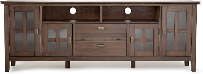 SIMPLIHOME Artisan SOLID WOOD 72 Inch Wide Transitional TV Media Stand in Natural Aged Brown for TVs up to 80 Inch, For the Living Room and Entertainment Center