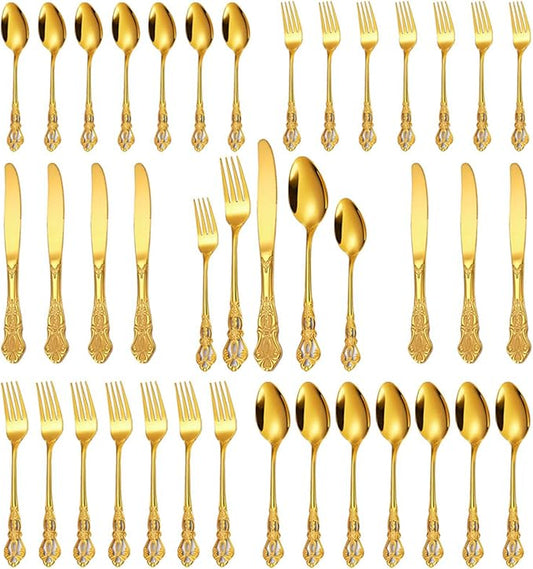 40-Piece Stainless Steel Flatware Set, Gold Silverware Set Service for 8, Cutlery Utensils Set,Include Fork Knife Spoon Set, Dishwasher Safe