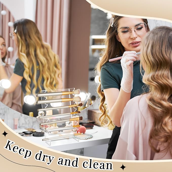 Geelin 2 Pcs Acrylic Makeup Brush Holder for Vanity Brushes Dryer Rack Pen Stand Display for Makeup Artist Nail Brushes Paintbrushes