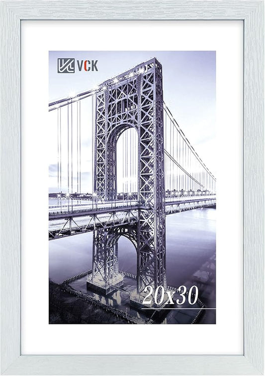 VCK 20x30 Poster Frame - Wooden White Picture Frames with Plexiglass, Natural Woodgrain Wall Gallery photo frames