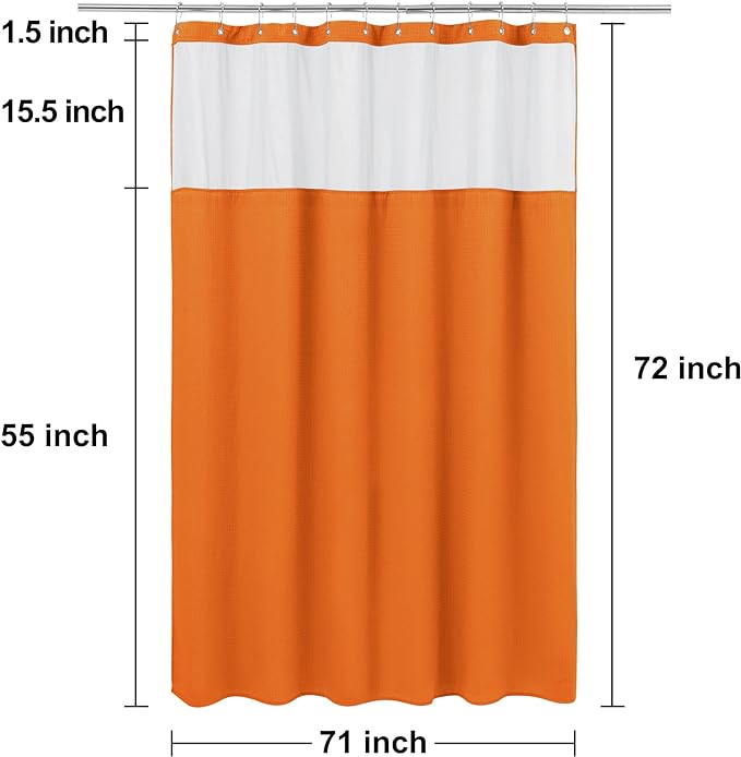 N&Y HOME Waffle Weave Shower Curtain with Snap-in Fabric Liner & 12 Metal Hooks Set - Hotel Style, Waterproof & Washable, Heavyweight Fabric & Mesh Top Window - 71x72, Orange