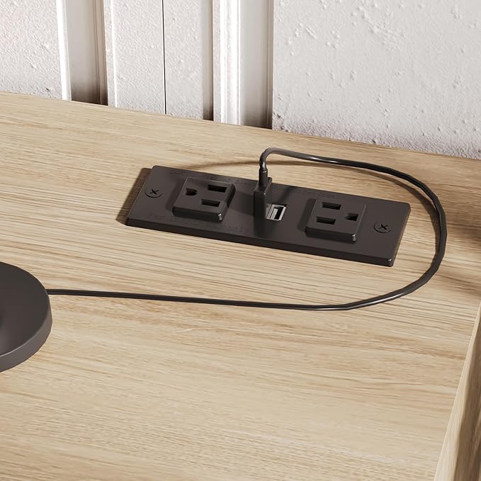 Fameill Dresser for Bedroom, 9 Drawer Wide Dresser Organizer with Charging Station, Tall Dresser for Hallway, Wood Dresser with Metal Handles, Oak